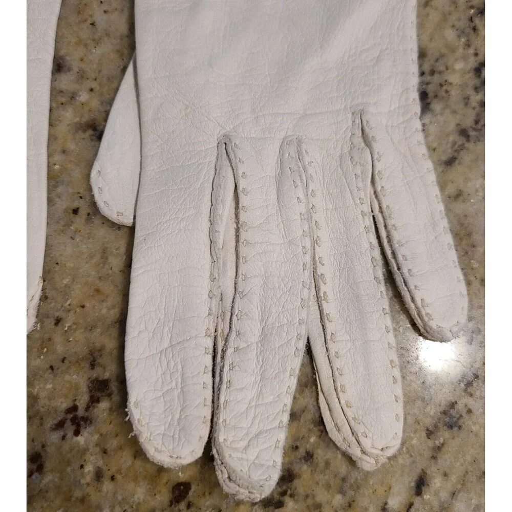 Vtg Size XS-S Off White Soft Leather Formal 7.5
